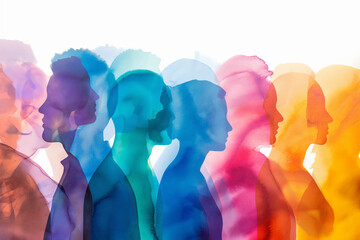 colorful silhouettes of different people - obrazy, fototapety, plakaty