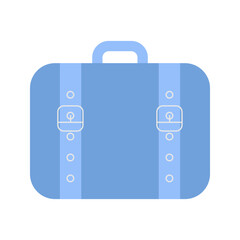 Suitcase with straps. Hand luggage for traveling on a train, plane, bus. Blue bag baggage, hand luggage in retro stile. Flat vector illustration isolated on white background