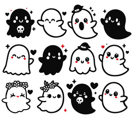 Halloween monsters set - cute ghost, happy ghost - vector illustrations