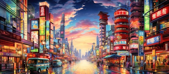 Obraz premium An urban illustration with a mix of colorful nuances. generative AI