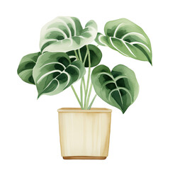 AI-generated watercolor potted houseplant clip art illustration. Isolated elements on a white background.
