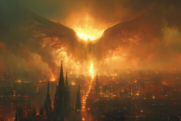 Doomsday, angel over a burning city