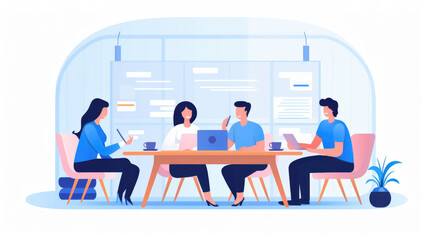 People in a business meeting or conference illustration on a white background