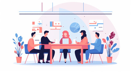 Fototapeta premium People in a business meeting or conference illustration on a white background