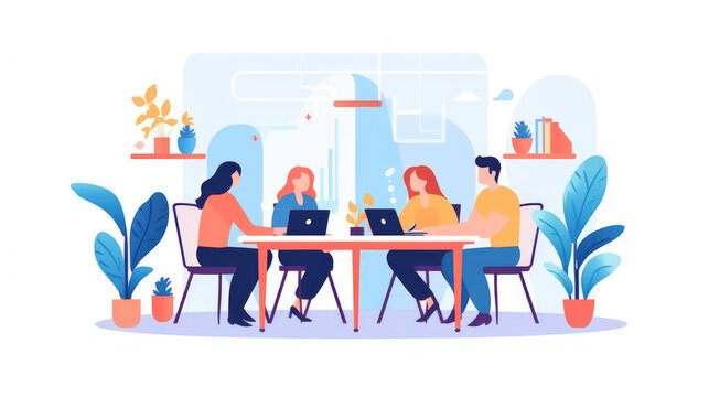 People in a business meeting or conference illustration on a white background - Powered by Adobe