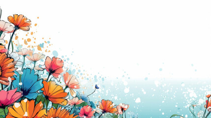 Colorful spring flowers with white copy space