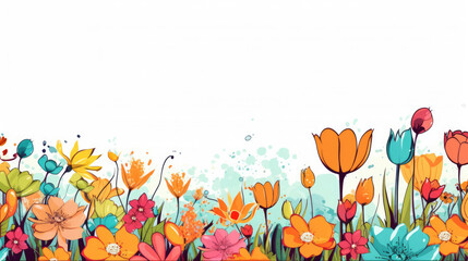 Colorful spring flowers with white copy space