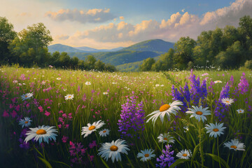 Fototapeta premium Blooming wildflowers in the field
