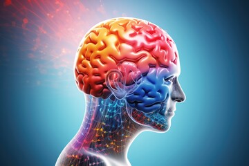Obraz premium Brain puzzle, thinker person, intellectual challenges, jigsaw for cognitive engagement, brain health, brain structure, memory puzzle pieces neurons, mindful logic, brain strategy vision and consulting