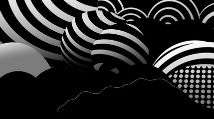Background of black and white stripes. Striped spheres world for modern design