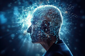 Brain puzzle, thinker person, intellectual challenges and puzzles for cognitive engagement and brain health, brain structure, memory puzzle neurons, mindful logic, brain strategy vision and consulting