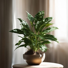 Lush houseplant on a small table.