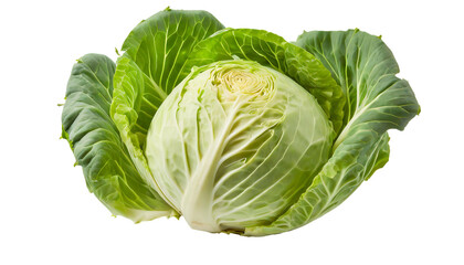 Fototapeta premium Cabbage isolated on a transparent background. Green cabbage. Vegetarian food.