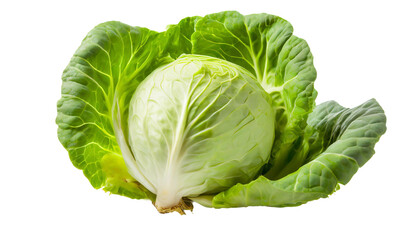 Obraz premium Cabbage isolated on a transparent background. Green cabbage. Vegetarian food.