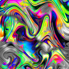 Abstract colorful wavy groovy psychedelic background. Grunge retro psychedelic background