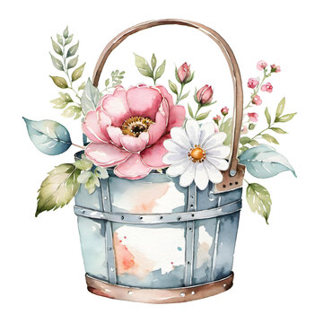 recommend clip art: bouquet of flowers in vase clipart isolated on white, watercolor pastel style