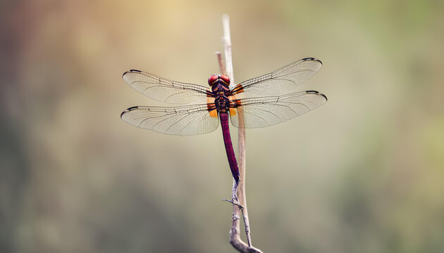red dragonfly on a branch