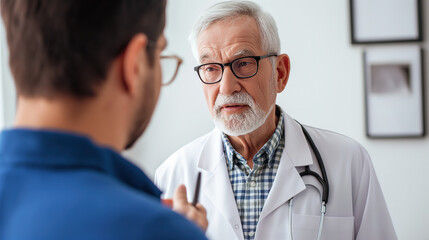 Fototapeta premium Senior doctor consulting with a patient, showcasing wisdom and experience
