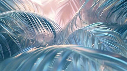 Palm leaves in a frozen embrace of sunlight, showcasing their flowing forms in a serene tropical scene.