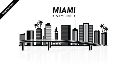 Naklejka premium Miami city skyline vector art. 