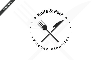 Crossed Knife & Fork Logo vector. 