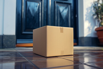 cardboard box near the door, the concept of an online shopping delivery service