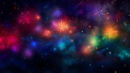 Naklejka premium Beautiful fireworks background at night for holiday decoration