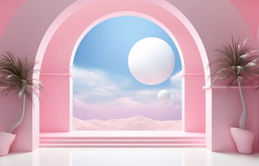 Empty room with shades of pink. generative AI