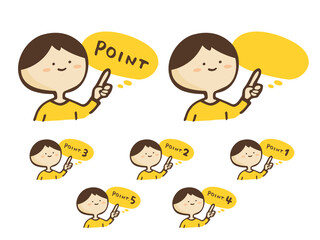 かわいい吹き出しPOINT文字と指差しの男性／手描き文字イラストのセット