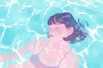 Cute girl swimming in the water