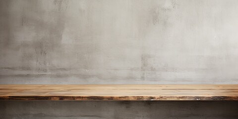 Studio background and product display concept, empty wooden table with concrete wall texture.