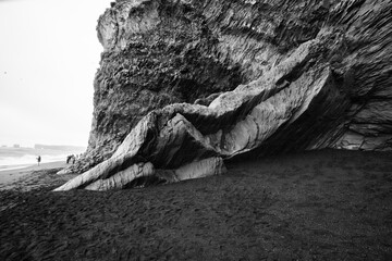 rock formations on black Reynisfjara Beach, Iceland