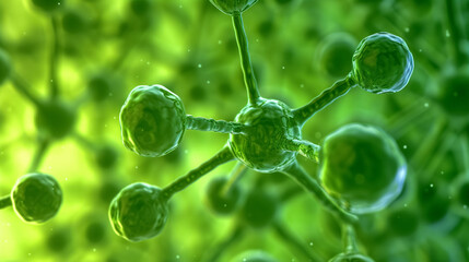 Microscopic view of green molecular structure.