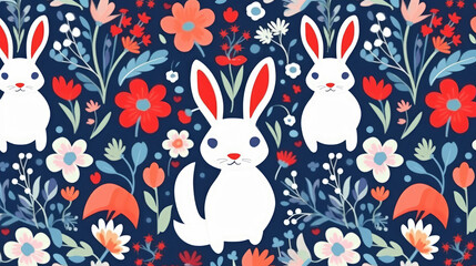 Rabbit and floral pattern