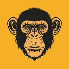 ape, monkey face on a orange printable background like a logo illustration 