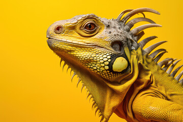 Colorful reptile on tropical background: A mesmerizing close-up portrait of a beautiful lizard, with exotic scales and a captivating eye, showcasing the intricate details of its reptilian skin and