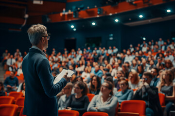 speaker at a lecture in the audience