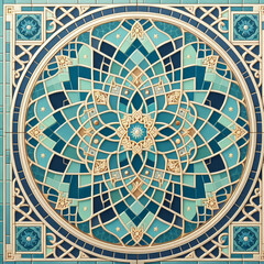 Islamic style geometric mosaic in a Moroccan style pattern, decorative zellige tiles, generative ai