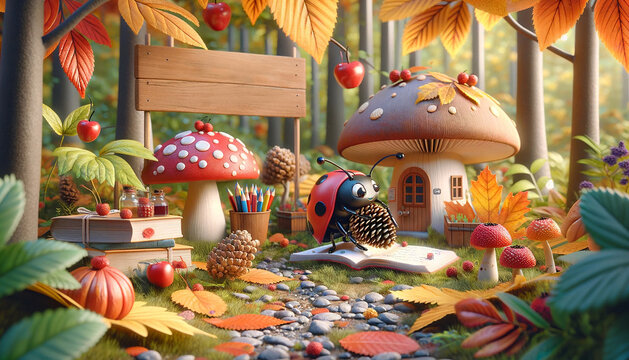The Little Ladybug's September Journey Back to School in the Autumn Forest