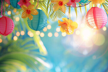 tropical background with paper lanterns