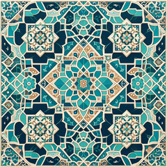 Islamic style geometric mosaic in a Moroccan style pattern, decorative zellige tiles, generative ai