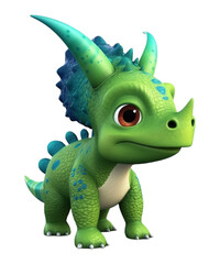 Fototapeta premium 3D illustration cartoon animal dinosaur, cute dino character toy, with transparent background, generative ai