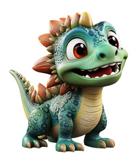 3D illustration cartoon animal dinosaur, cute dino character toy, with transparent background, generative ai
