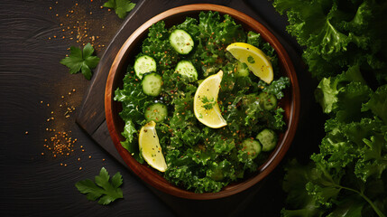 Obraz na płótnie Canvas Green salad vegan meal. Kale salad leaves