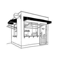 Shop Cafe business sketch Restaurant Hand drawn line art illustration