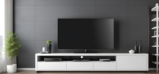 Modern Flat screen tv, front view, minimalism house.