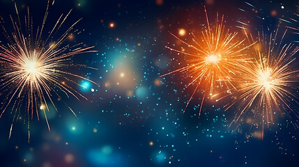 Fototapeta premium Happy New Year, burning fireworks with bokeh light background