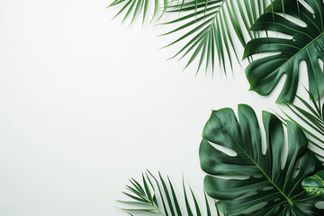tropical leaf on white background with space for text - obrazy, fototapety, plakaty