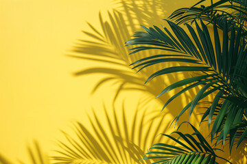 Fototapeta na wymiar tropical leaf on yellow background with space for text