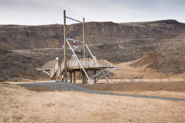 rope tow tower in Reykjadalur at the starting point of a path to a warm natural bath,  hveragerdi,...